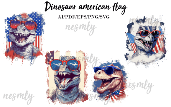 Dinosaur 4th of July Clipart for Embroidery Projects